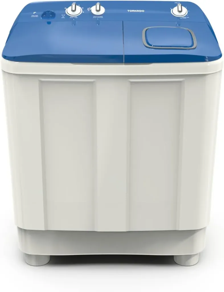 غسالة من تورنيدو موديل TMH-HS12C بتحميل علوي وسعة 12 كيلوجرام، باللونين الأبيض والأزرق مع كفاءة عالية في الأداء